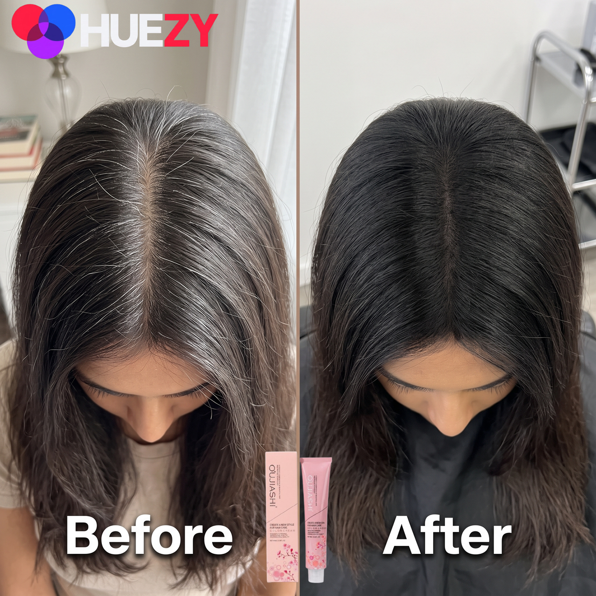 Oujiashi black hair color shade swatch, deep neutral black