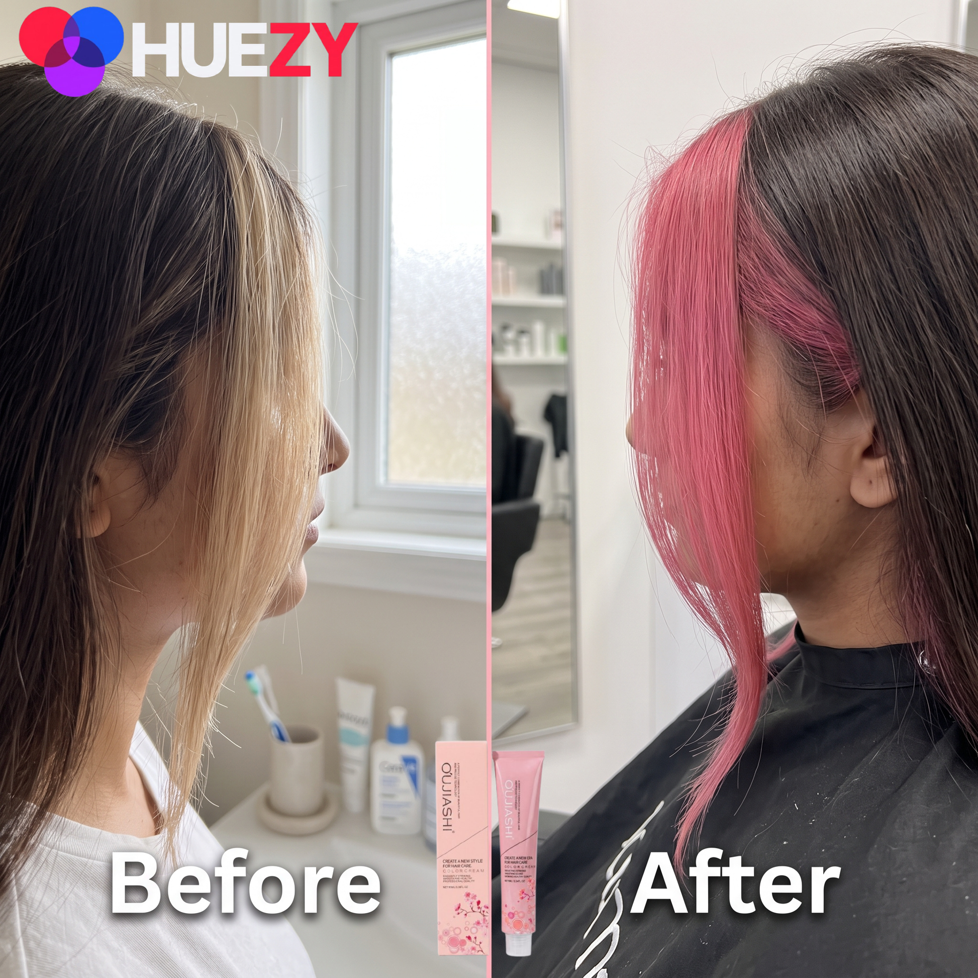 Oujiashi pink hair color shade swatch, bright funky pink