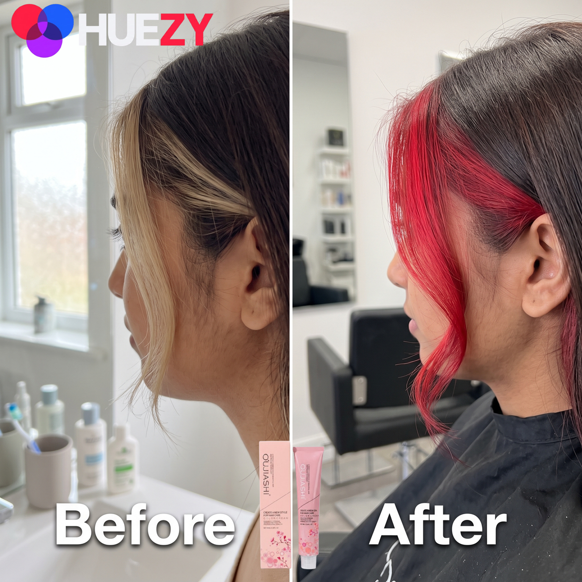 Oujiashi red hair color shade swatch, funky vivid red