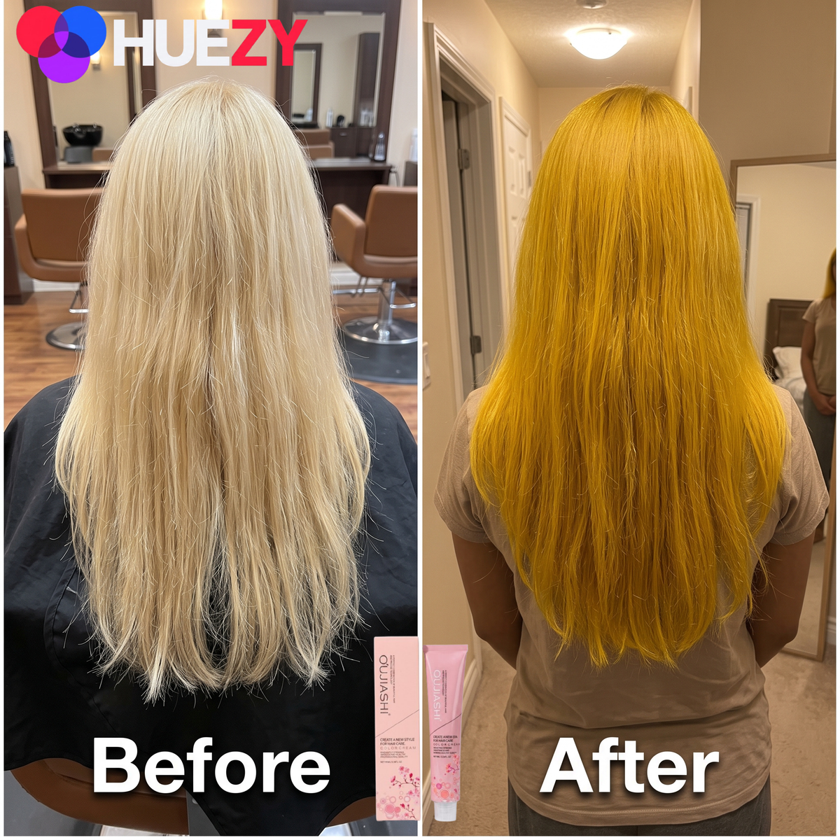 Oujiashi yellow hair color shade swatch, bright vivid yellow